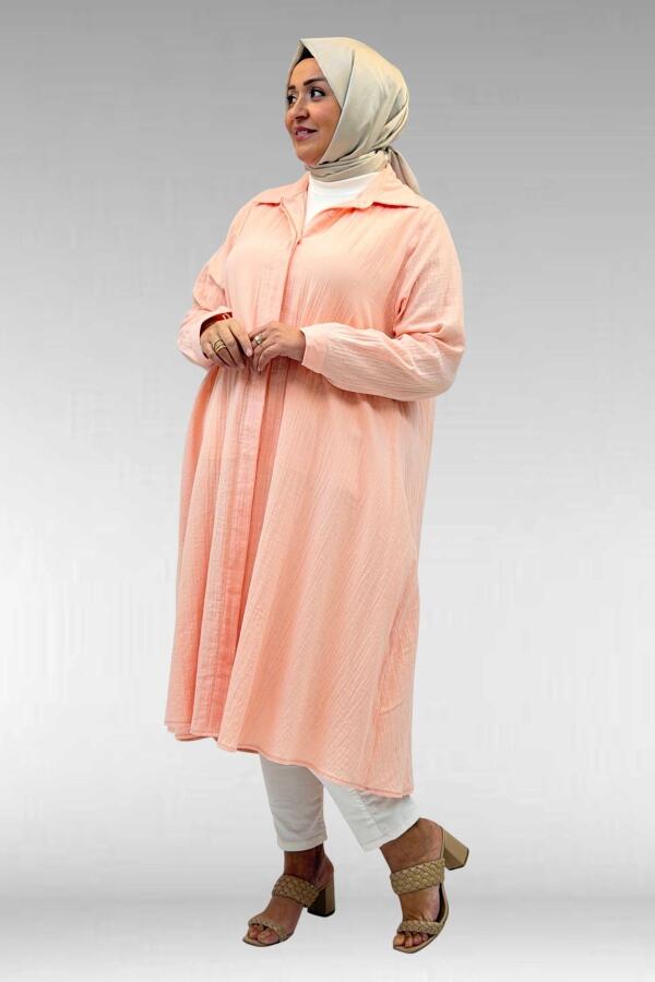 58093-1 Büyük Beden Mevlana Kesim Müslin Gömlek - Toz Pembe - 3
