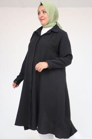 58093 Büyük Beden Mevlana Kesim Müslin Gömlek - Siyah - 2