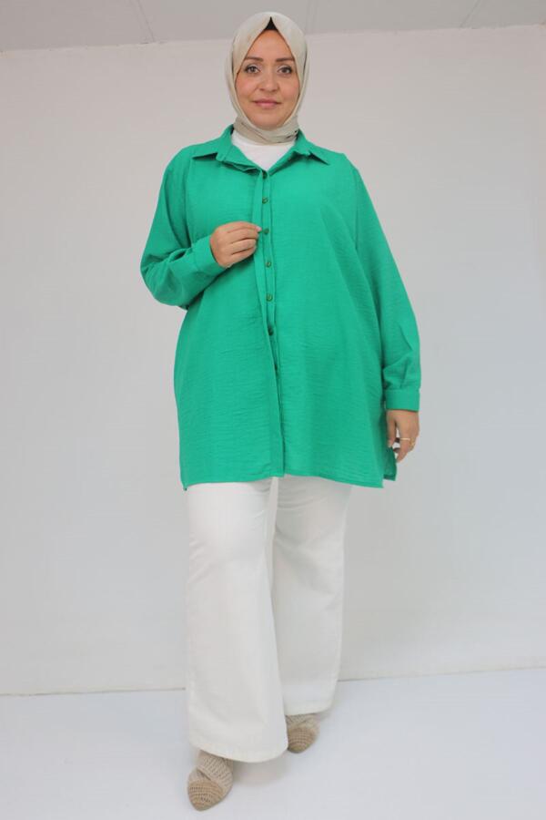 58096 Büyük Beden Erkek Yaka Düğmeli Tunik - Benetton - 1