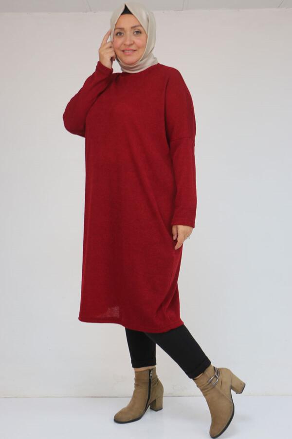 58101 Büyük Beden Düşükkol Mir Tunik - Bordo - 1