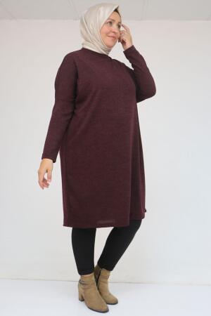 58101 Büyük Beden Düşükkol Mir Tunik - Mürdüm - 1