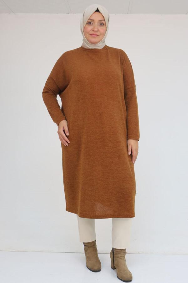 58101 Büyük Beden Düşükkol Mir Tunik - Taba - 1