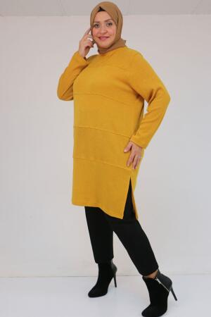 58103 Büyük Beden Biye Detaylı Mir Tunik - Hardal - 1