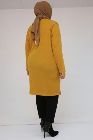 58103 Büyük Beden Biye Detaylı Mir Tunik - Hardal - 3