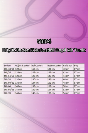 58104 Büyük Beden Kolu Lastikli Cepli Mir Tunik - Siyah - 2