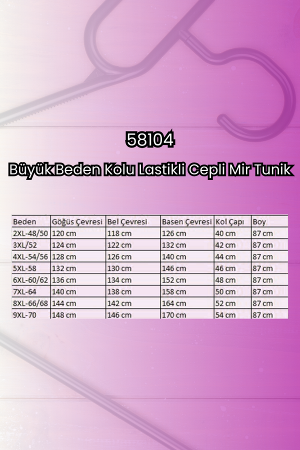 58104 Büyük Beden Kolu Lastikli Cepli Mir Tunik - Taba - 2