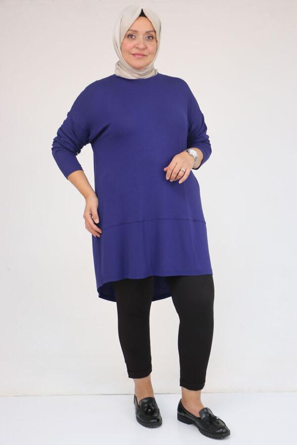 58105 Büyük Beden Arkası Çarpraz Detaylı Çilek Tunik - İndigo - 1