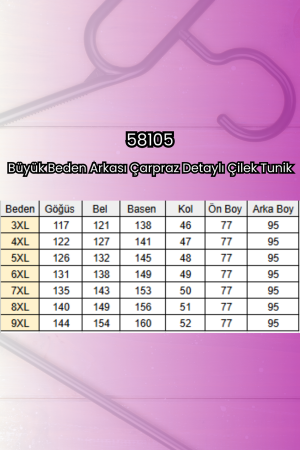 58105 Büyük Beden Arkası Çarpraz Detaylı Çilek Tunik - İndigo - (1)