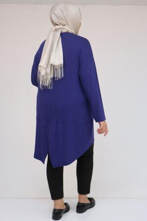 58105 Büyük Beden Arkası Çarpraz Detaylı Çilek Tunik - İndigo - 3