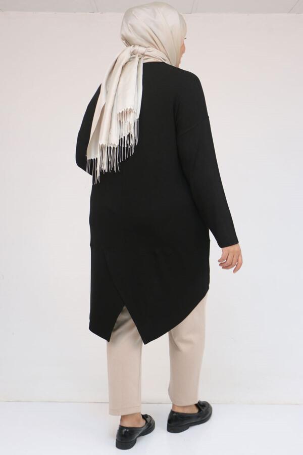 58105 Büyük Beden Arkası Çarpraz Detaylı Çilek Tunik - Siyah - 3