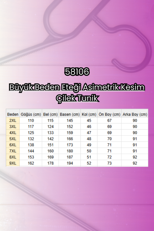 58106 Büyük Beden Eteği Asimetrik Kesim Çilek Tunik - Siyah - 2