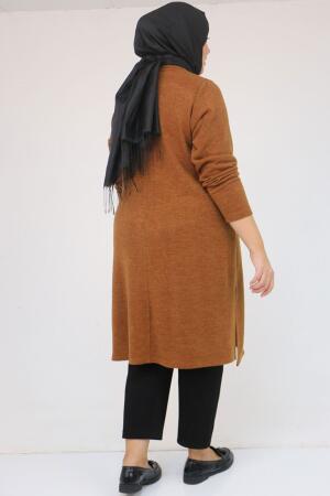 58107 Büyük Beden Önü Paris Baskılı Mir Tunik - Taba - 3