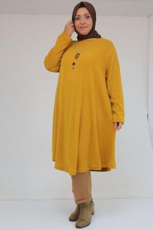 58108 Büyük Beden Mevlana Kesim Mir Tunik - Hardal - 1