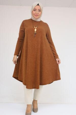 58108 Büyük Beden Mevlana Kesim Mir Tunik - Taba - 1