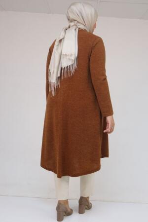 58108 Büyük Beden Mevlana Kesim Mir Tunik - Taba - 3