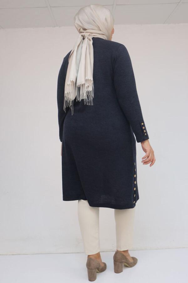 58109 Büyük Beden Patlı Düğmeli Mir Tunik - İndigo - 3