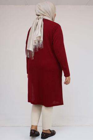 58110 Büyük Beden Yan Dikişinde Kuş Gözü Detaylı Mir Tunik - Bordo - 3