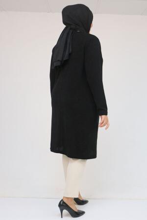 58110 Büyük Beden Yan Dikişinde Kuş Gözü Detaylı Mir Tunik - Siyah - 3