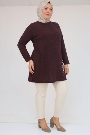 58111 Büyük Beden Önü Taş Detaylı Mir Tunik - Mürdüm - 2