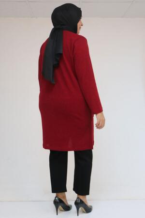 58113 Büyük Beden Dikme Taş Detaylı Çımalı Mir Tunik - Bordo - 3