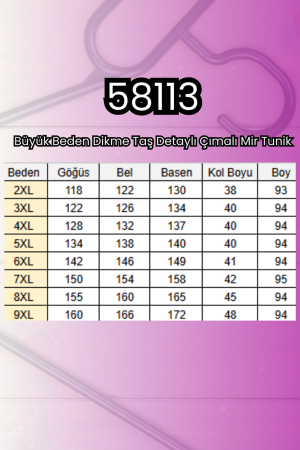 58113 Büyük Beden Dikme Taş Detaylı Çımalı Mir Tunik - Siyah - (1)