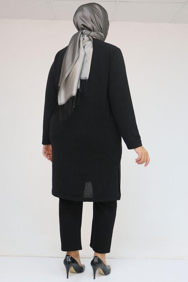 58113 Büyük Beden Dikme Taş Detaylı Çımalı Mir Tunik - Siyah - 3