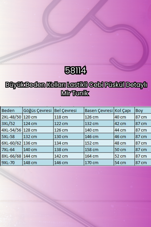 58114 Büyük Beden Kolları Lastikli Cebi Püskül Detaylı Mir Tunik - Siyah - 2