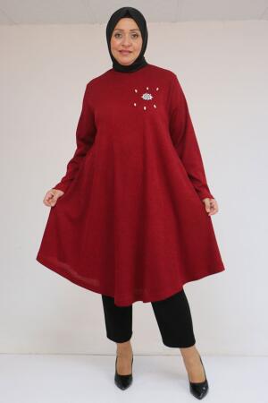 58117 Büyük Beden Taş Detaylı Mevlana Mir Tunik - Bordo - 1