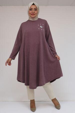 58117 Büyük Beden Taş Detaylı Mevlana Mir Tunik - Gül Kurusu - 1