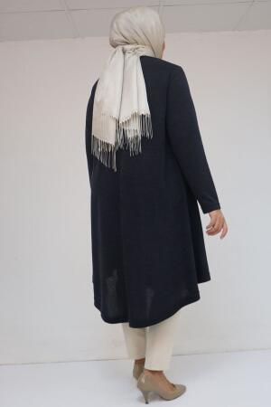 58117 Büyük Beden Taş Detaylı Mevlana Mir Tunik - Lacivert - 2