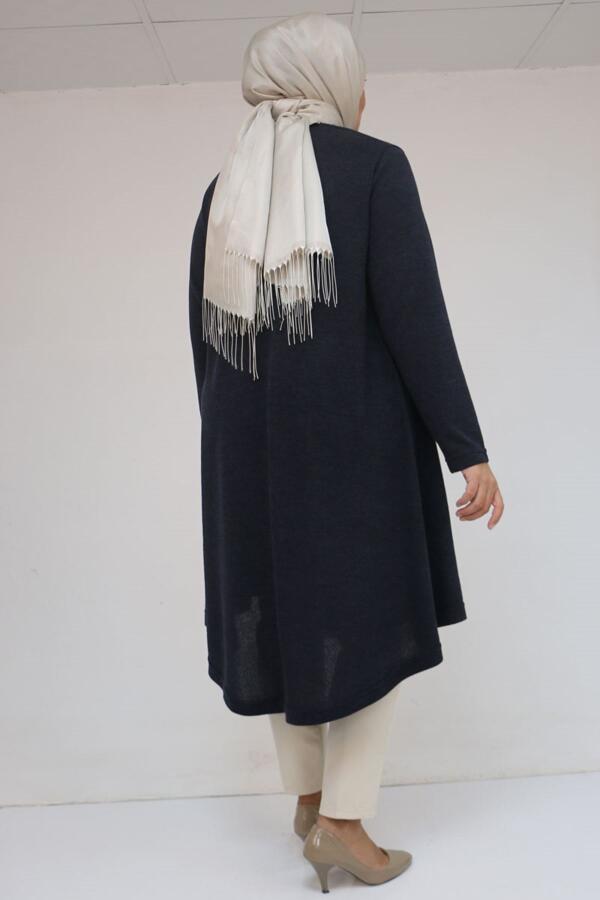 58117 Büyük Beden Taş Detaylı Mevlana Mir Tunik - Lacivert - 2