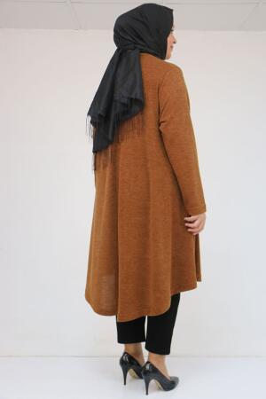 58117 Büyük Beden Taş Detaylı Mevlana Mir Tunik - Taba - 2