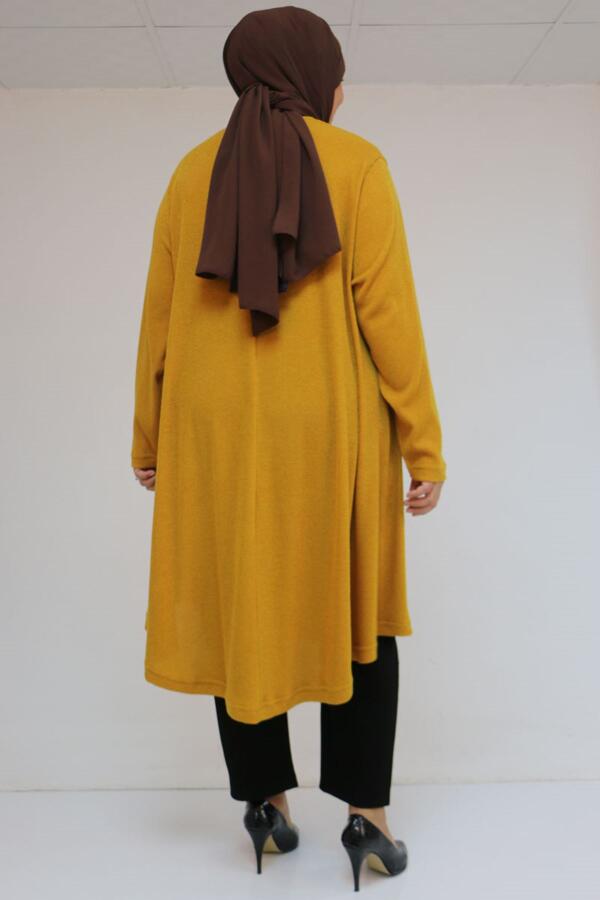 58118 Büyük Beden Çiçek Detaylı Mir Mevlana Tunik - Hardal - 3