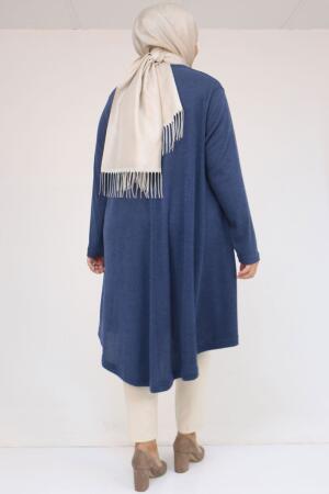 58118 Büyük Beden Çiçek Detaylı Mir Mevlana Tunik - İndigo - 3