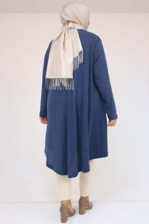 58118 Büyük Beden Çiçek Detaylı Mir Mevlana Tunik - İndigo - 3