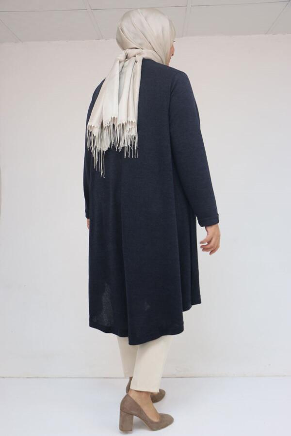 58118 Büyük Beden Çiçek Detaylı Mir Mevlana Tunik - Lacivert - 3