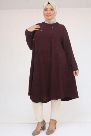 58118 Büyük Beden Çiçek Detaylı Mir Mevlana Tunik - Mürdüm - 