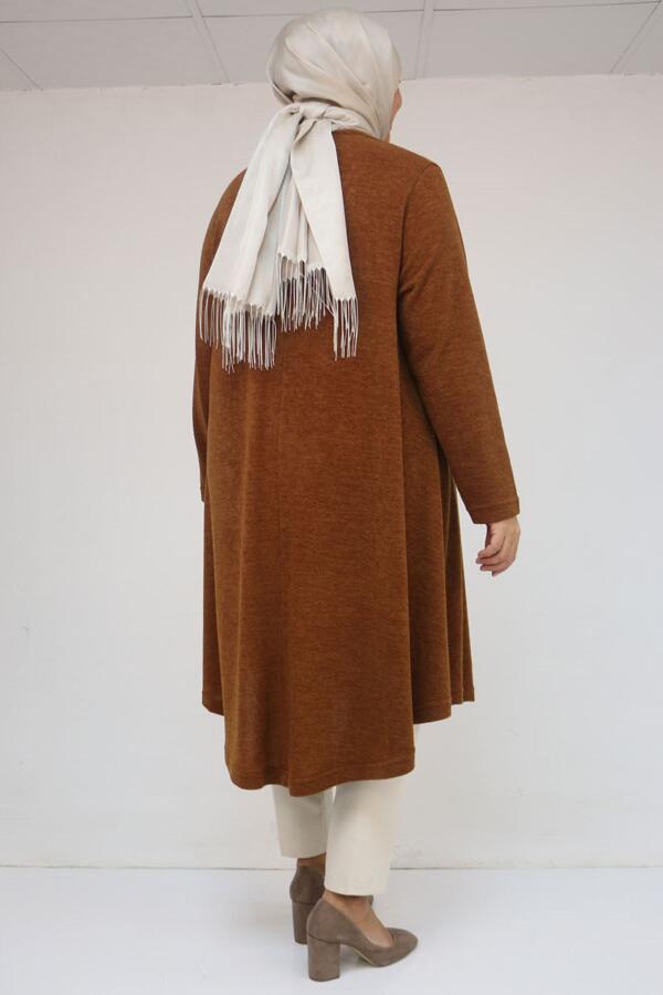 58118 Büyük Beden Çiçek Detaylı Mir Mevlana Tunik - Taba - 3