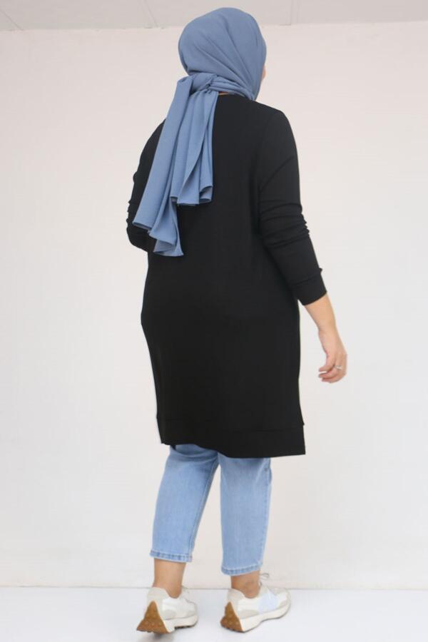 58120 Büyük Beden Manşetli Çilek Tunik - Siyah - 3