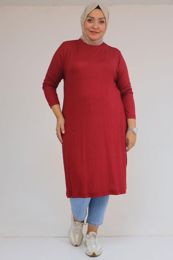 58122 Büyük Beden Basic Çilek Tunik - Bordo - 1