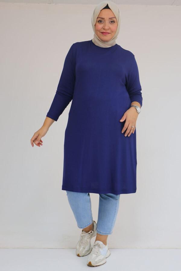 58122 Büyük Beden Basic Çilek Tunik - İndigo - 1