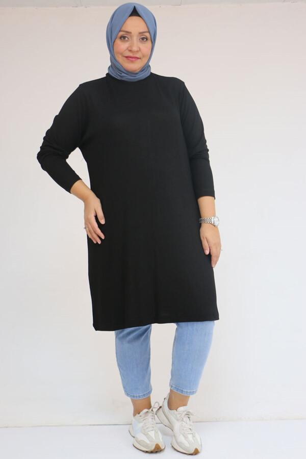 58122 Büyük Beden Basic Çilek Tunik - Siyah - 1