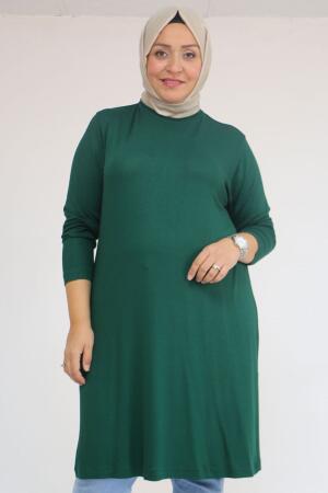 58122 Büyük Beden Basic Çilek Tunik - Zümrüt - 1