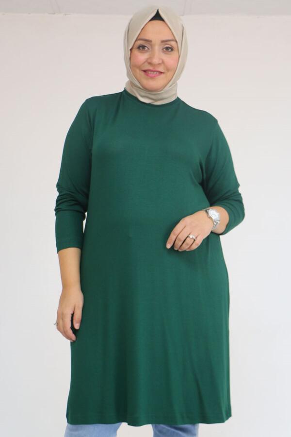 58122 Büyük Beden Basic Çilek Tunik - Zümrüt - 1