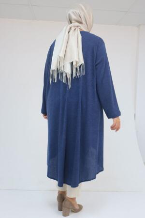 58125 Büyük Beden Eteği Oval Kesim Kolyeli Mir Tunik - İndigo - 3
