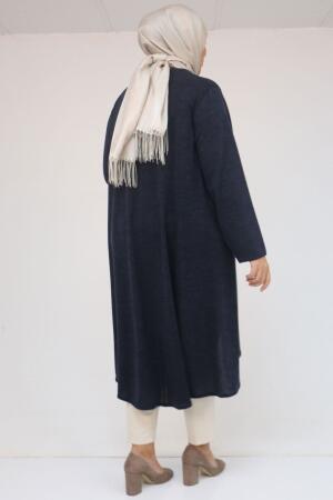 58125 Büyük Beden Eteği Oval Kesim Kolyeli Mir Tunik - Lacivert - 3