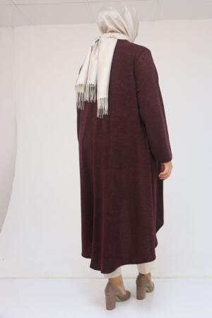 58125 Büyük Beden Eteği Oval Kesim Kolyeli Mir Tunik - Mürdüm - 3