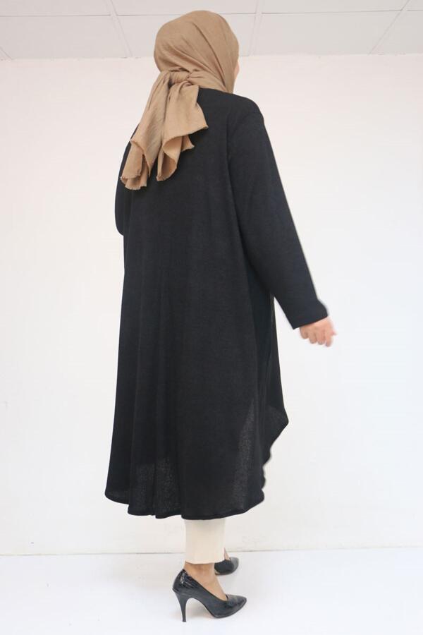 58125 Büyük Beden Eteği Oval Kesim Kolyeli Mir Tunik - Siyah - 3
