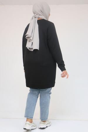 58128 Büyük Beden Baskı Detaylı Modal Tunik - Siyah - 3