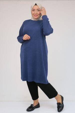 58140 Büyük Beden Basic Mir Tunik - İndigo - 1